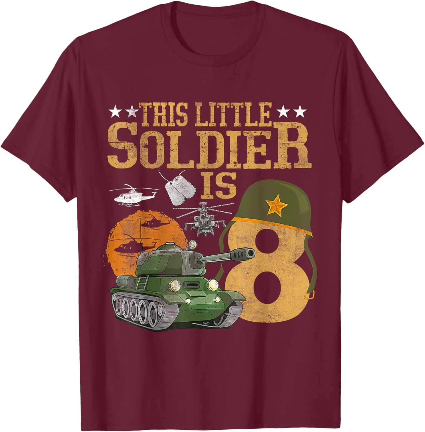 Birthday Military Themed Camo This Little Soldier Is 8 Boys T-Shirt - T-Shirt | Maroon