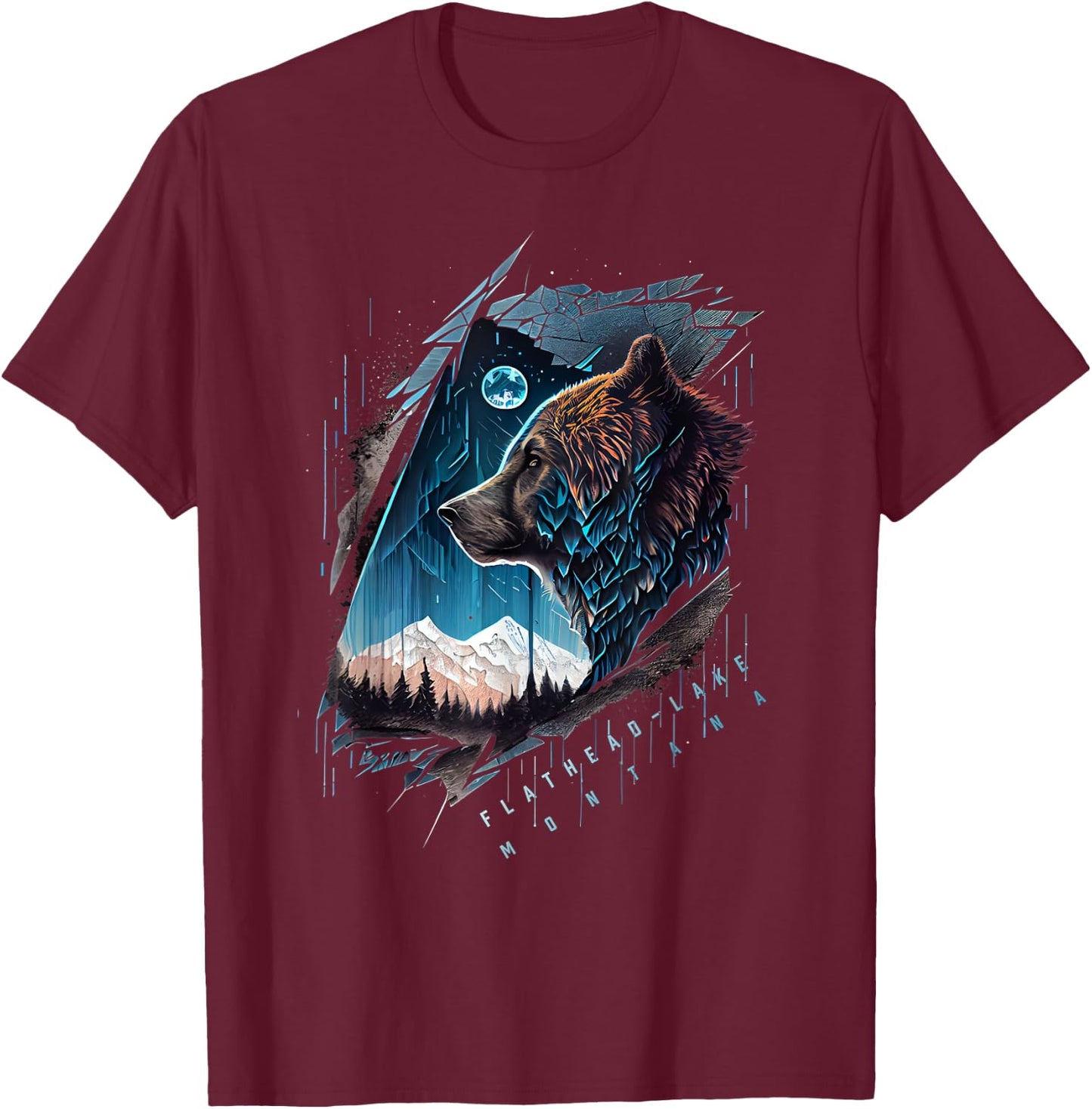 Flathead Lake Montana Vintage Bear T-Shirt - T-Shirt | Maroon