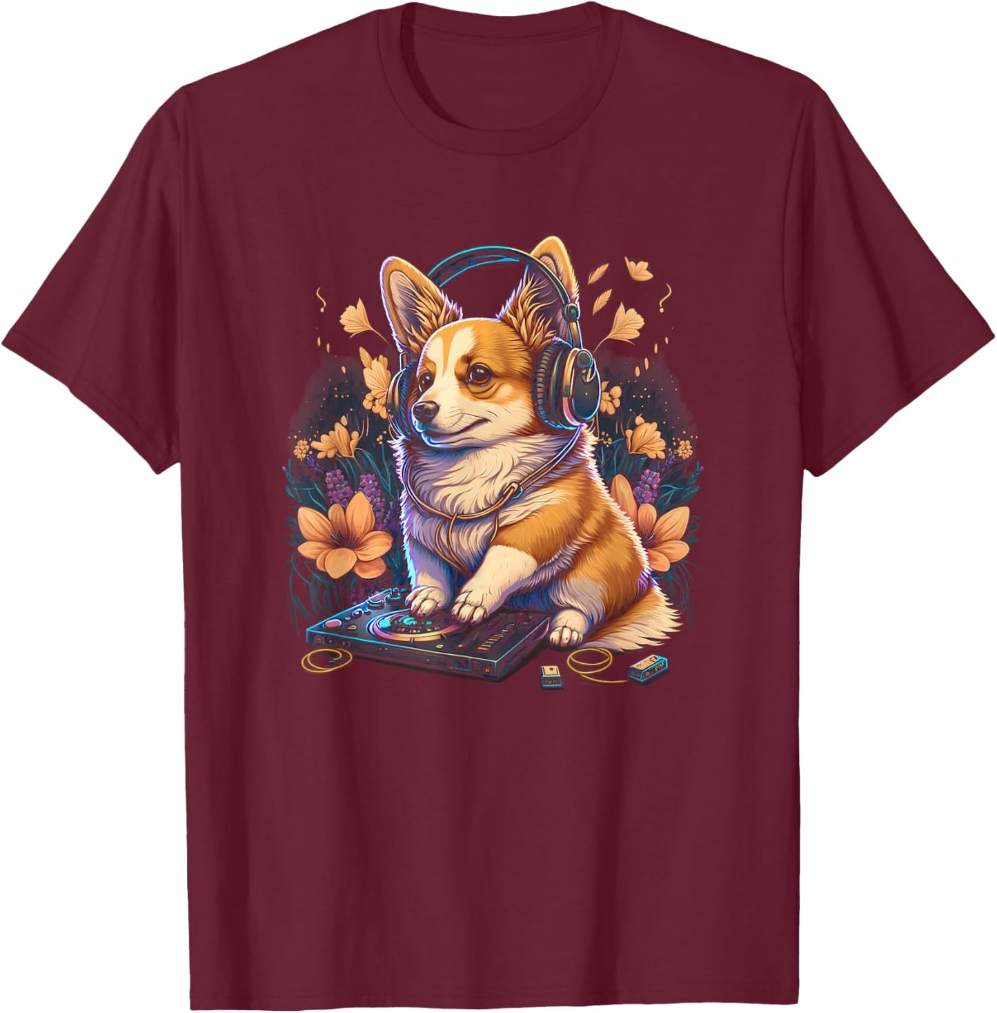 Corgi Headphone DJ EDM Rave T-Shirt - T-Shirt | Maroon