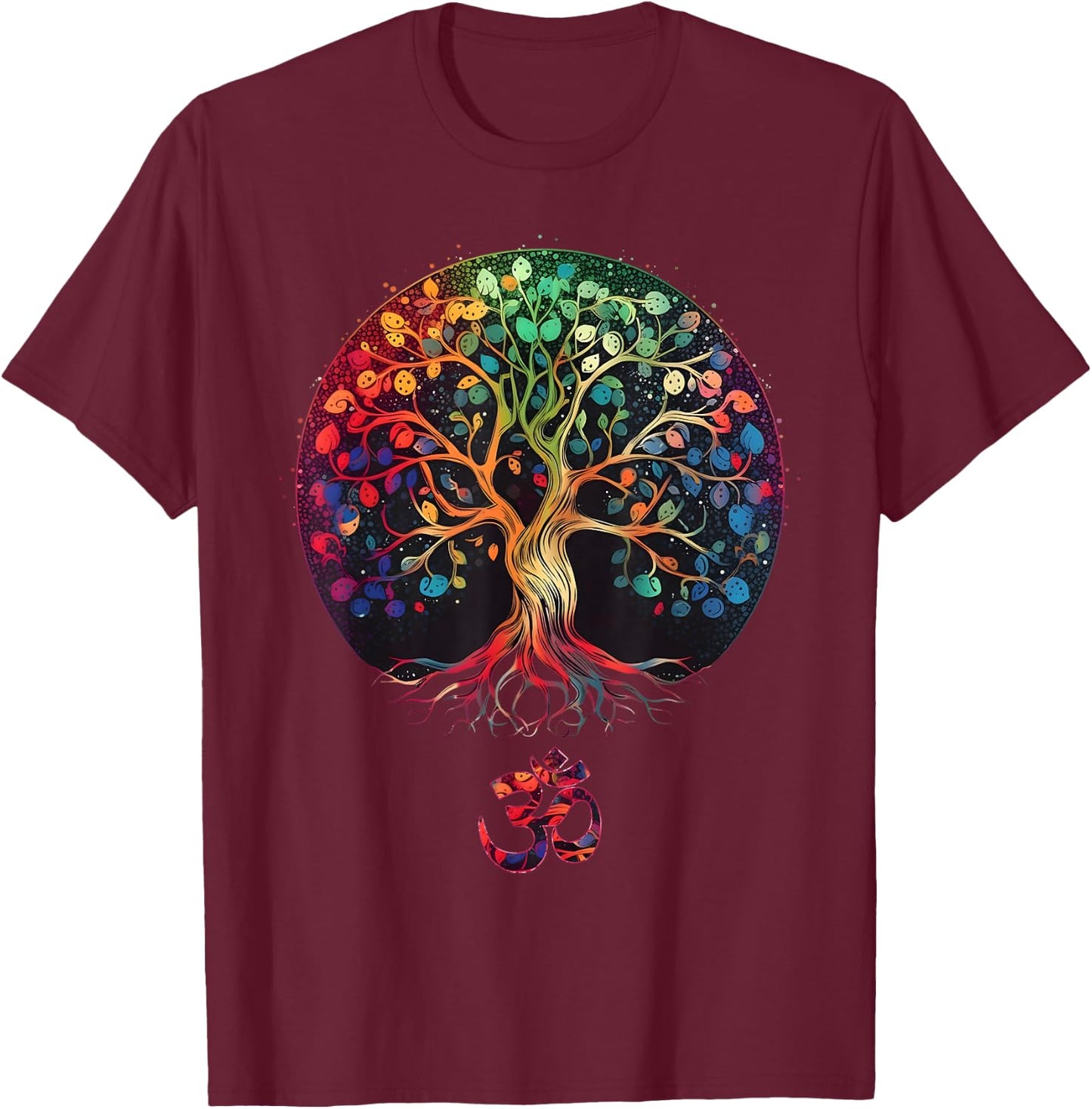 Tree of Life with Om Symbol Yoga T-Shirt - T-Shirt | Maroon
