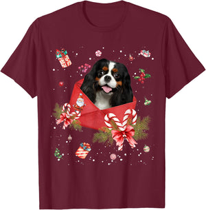 Cavalier King Charles Spaniel In Christmas Card Pajama Xmas T-Shirt - T-Shirt | Maroon