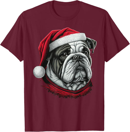 Xmas Bulldog Santa on Christmas Bulldog Men Women Kids T-Shirt - T-Shirt | Maroon