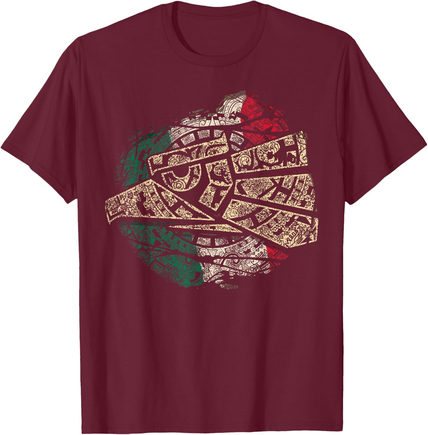 Mexico Sacred Aztec Calendar Mexican Eagle Archeological T-Shirt - T-Shirt | Maroon