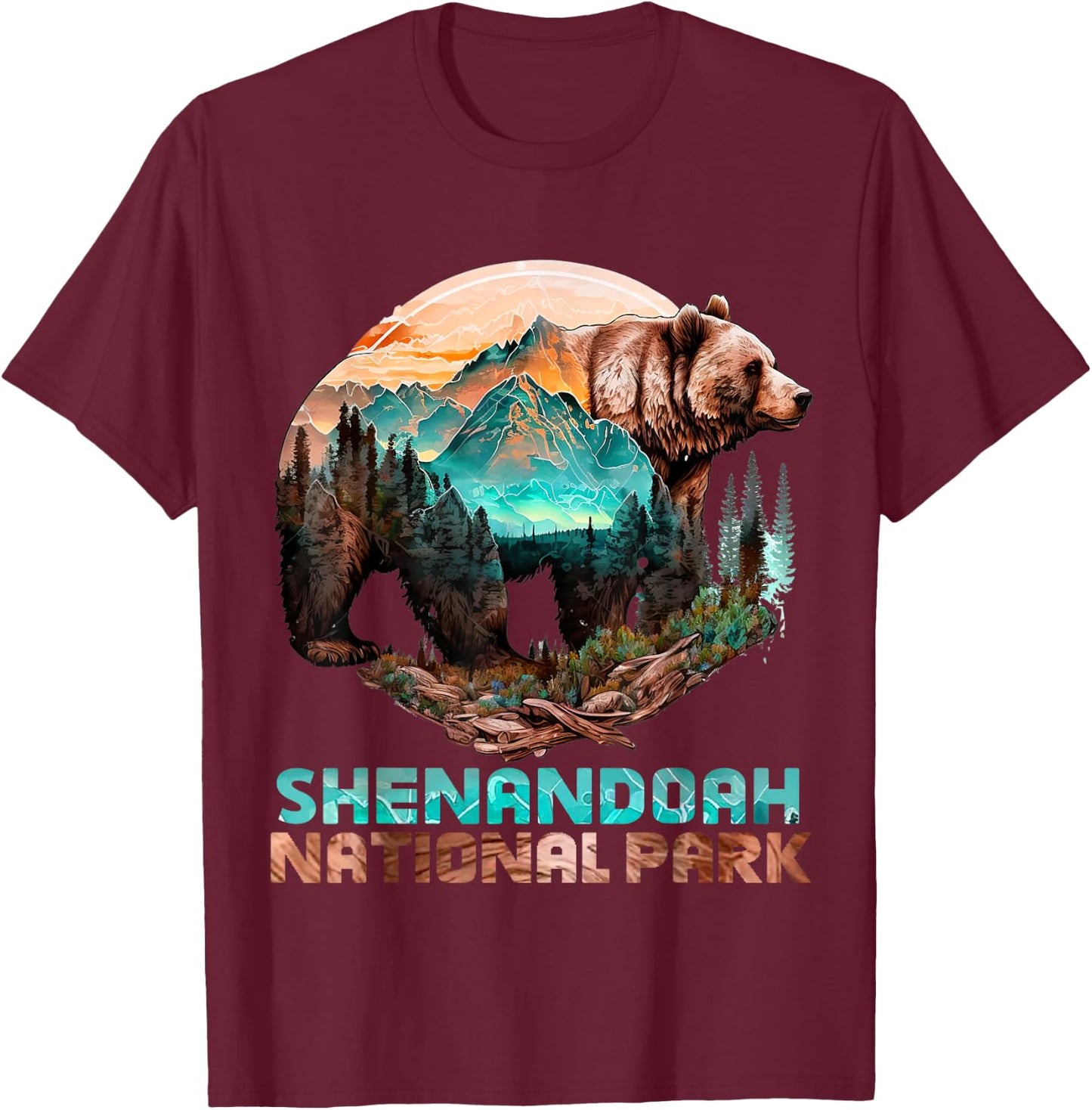 Shenandoah National Park Alaska Grizzly Bear Mountain Hike T-Shirt - T-Shirt | Maroon