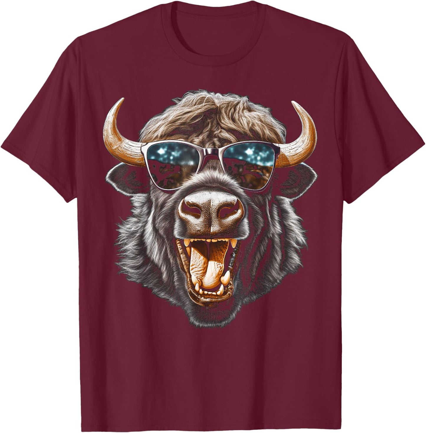 Western Buffalo sunglasses funny American Bison T-Shirt - T-Shirt | Maroon