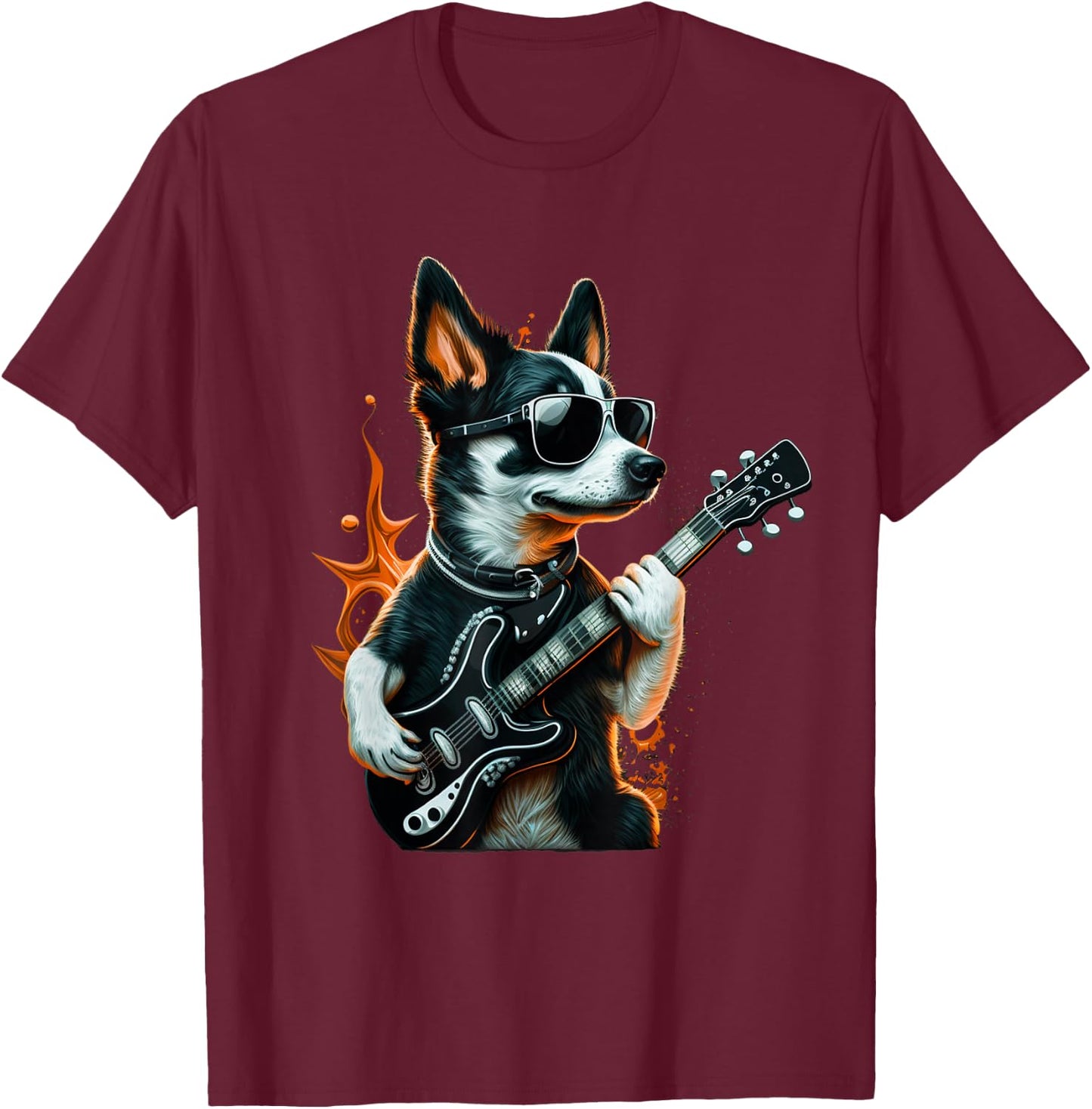 Rock & Roll Dog playing a guitar T-Shirt - T-Shirt | Maroon