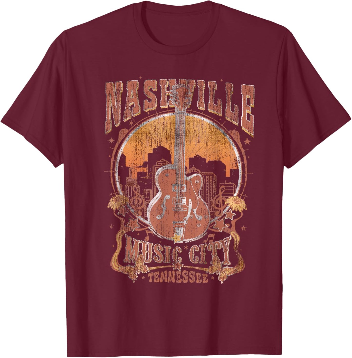 Nashville Tennessee Guitar Country Music City Guitarist Gift T-Shirt - T-Shirt | Maroon