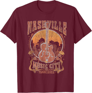 Nashville Tennessee Guitar Country Music City Guitarist Gift T-Shirt - T-Shirt | Maroon