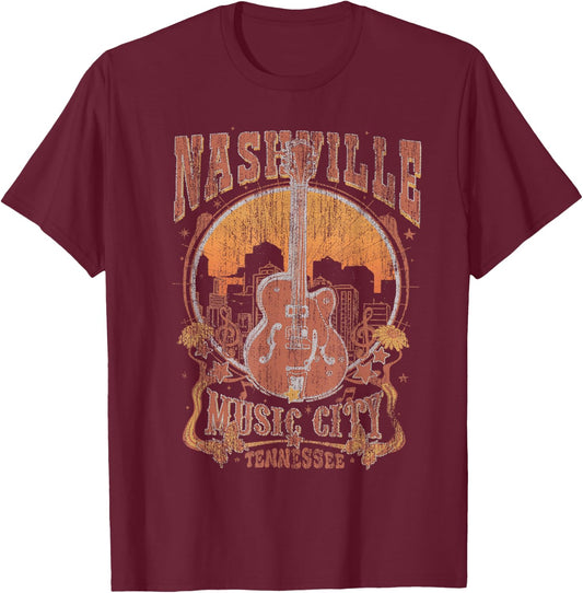 Nashville Tennessee Guitar Country Music City Guitarist Gift T-Shirt - T-Shirt | Maroon