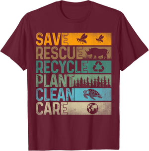 Save Bees Rescue Animals Recycle Plastic - Earth Day T-Shirt - T-Shirt | Maroon