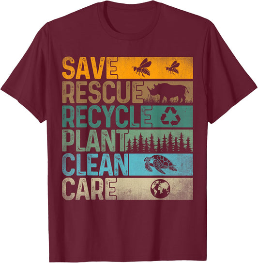 Save Bees Rescue Animals Recycle Plastic - Earth Day T-Shirt - T-Shirt | Maroon