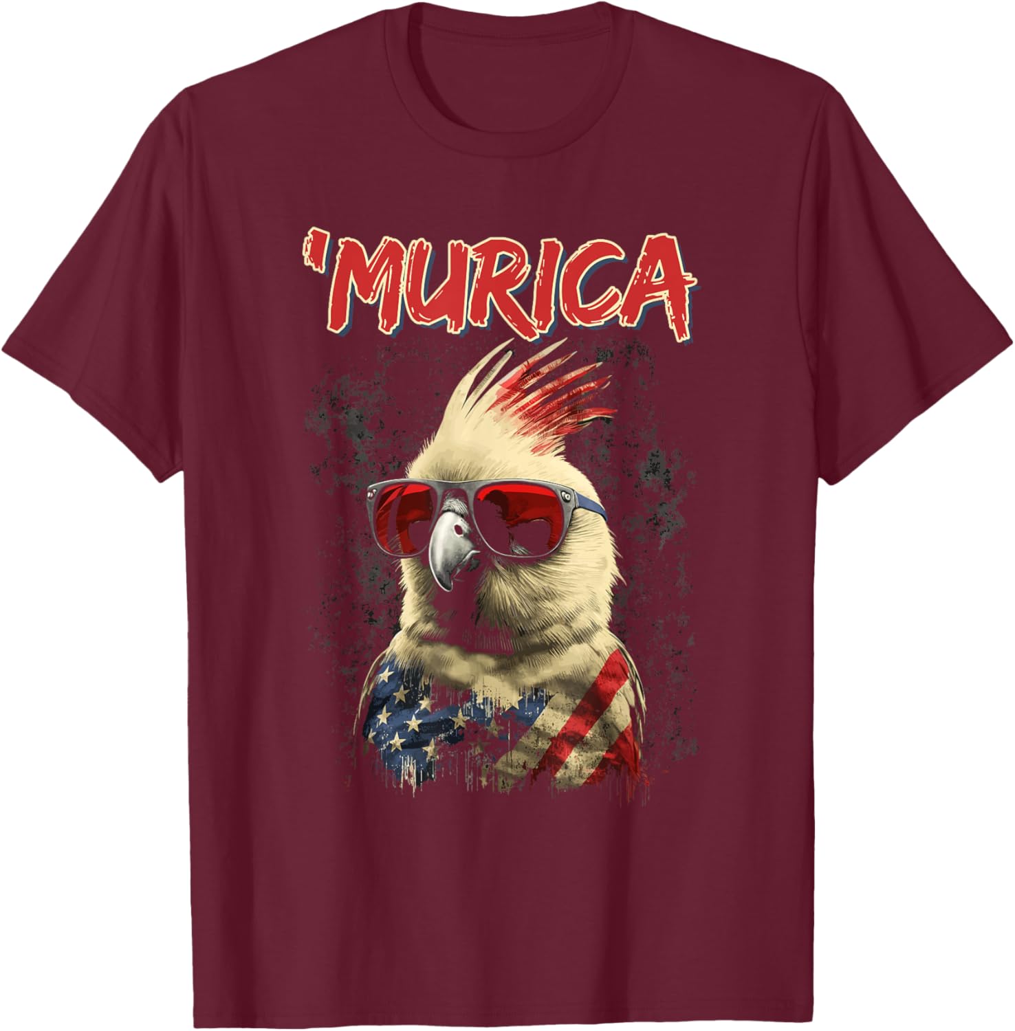 Cool Patriotic Cockatiel Bird, Murica 4th of July Cockatiel T-Shirt - T-Shirt | Maroon