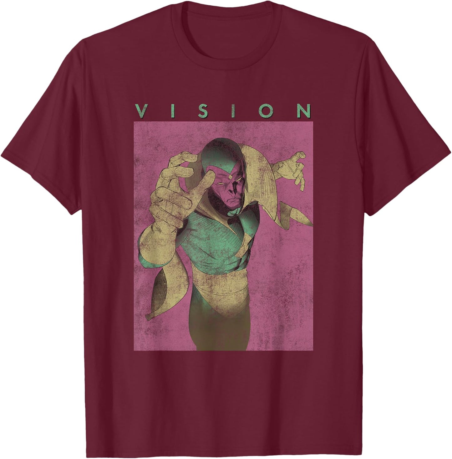 Marvel Comics Retro Classic Vision Flying Distressed Logo T-Shirt - T-Shirt | Maroon