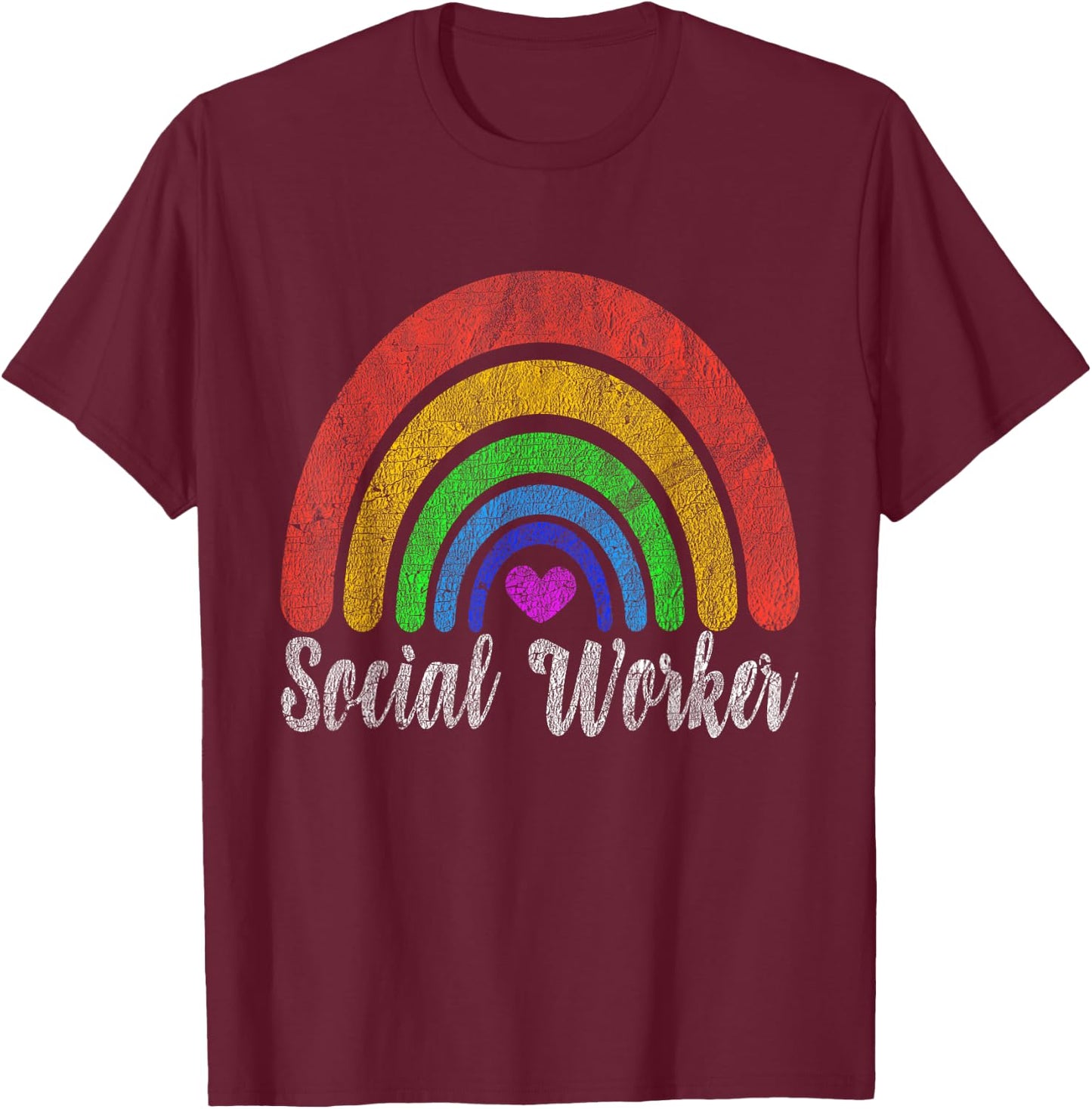 Vintage Retro Social Worker Rainbow Social Work Rainbow T-Shirt - T-Shirt | Maroon