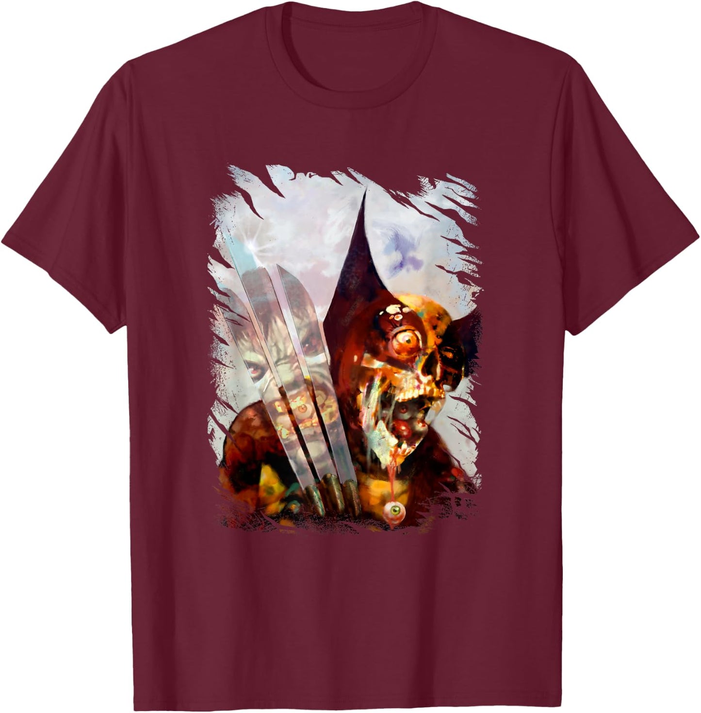 Marvel X-Men Zombie Wolverine VS The Hulk Distressed Shot T-Shirt - T-Shirt | Maroon