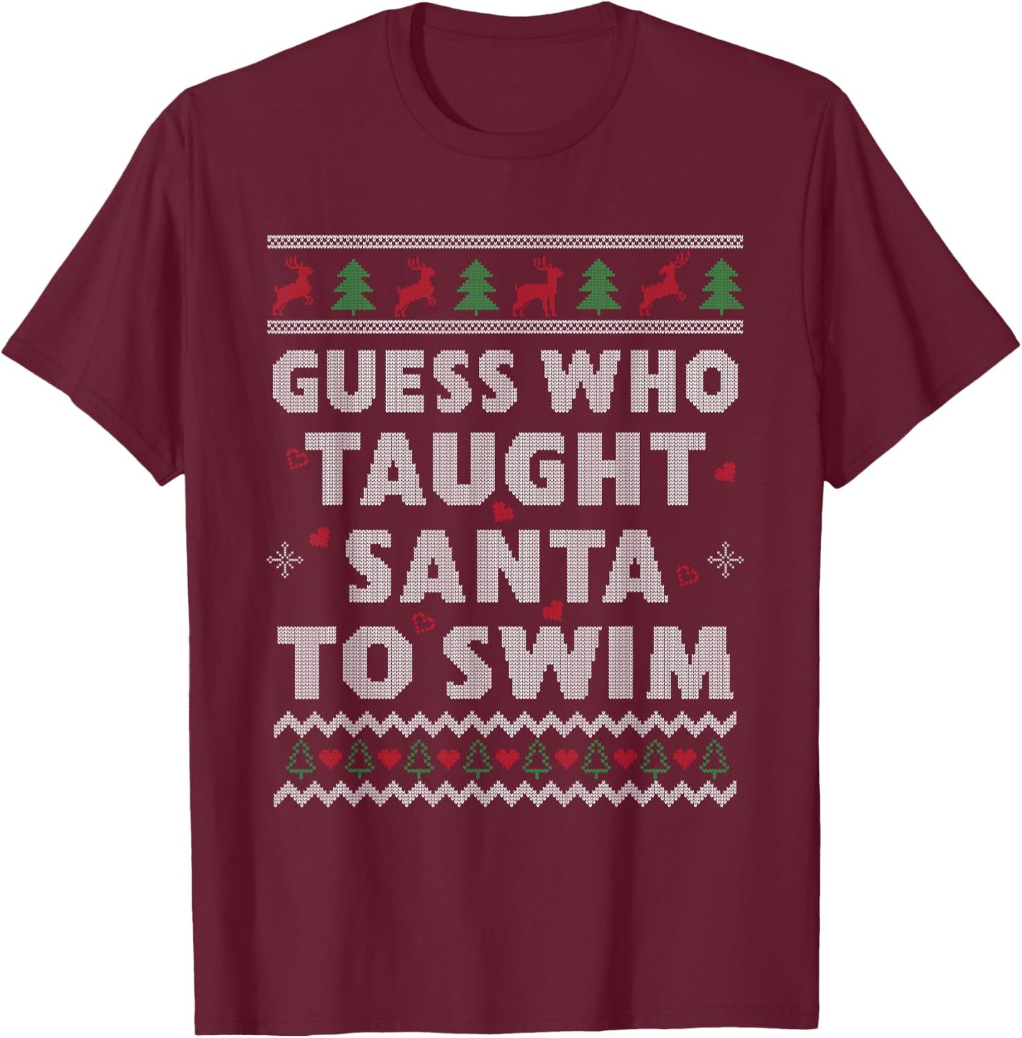 Swim Teacher Ugly Christmas Swim Coach Swim Teacher Christmas T-Shirt - T-Shirt | Maroon