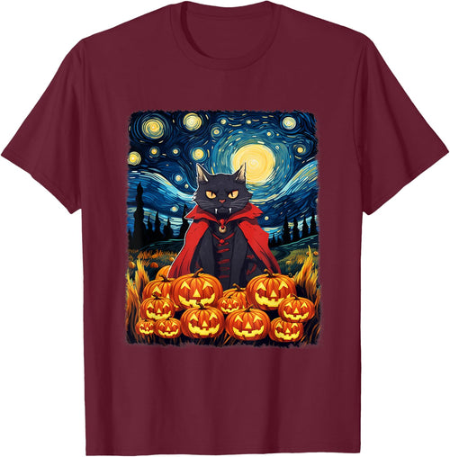 Dracula Cat Starry Night Van Gogh Retro Halloween Cat