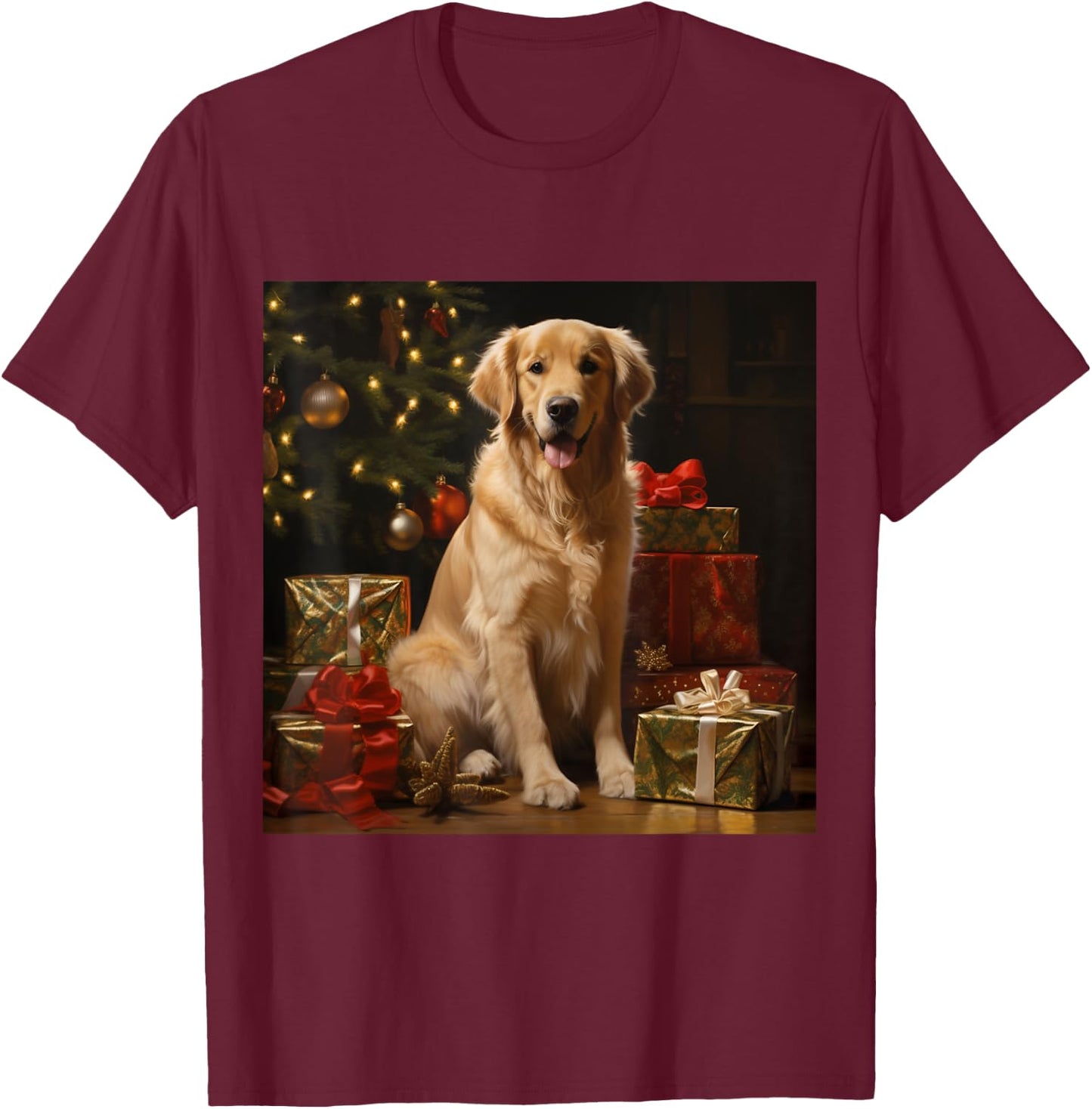 Christmas Golden Retriever - Golden Retriever Christmas T-Shirt - T-Shirt | Maroon