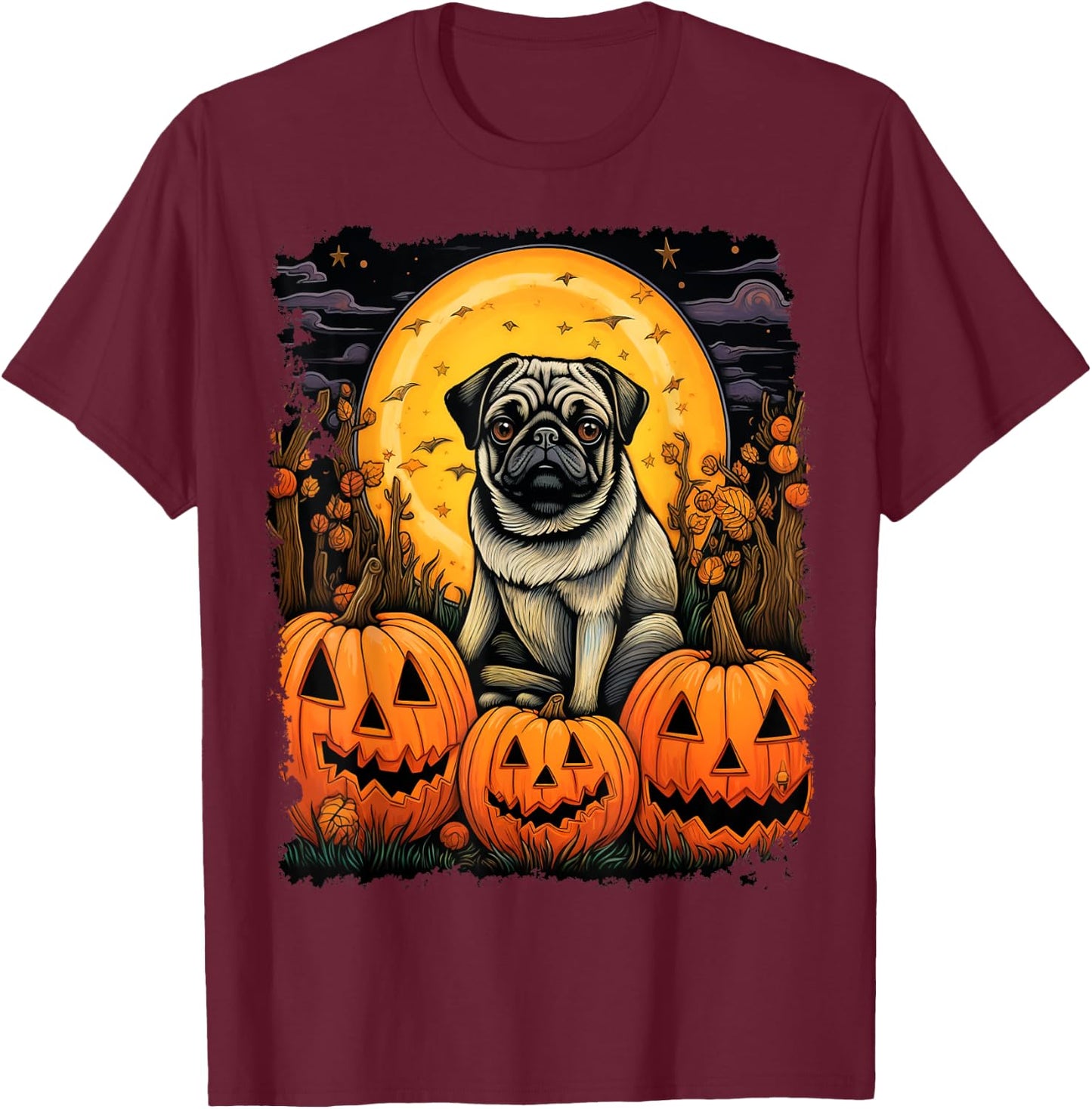 Dog Halloween Pug Men Women Kids T-Shirt - T-Shirt | Maroon