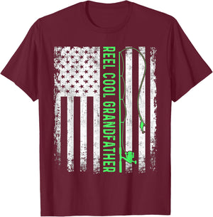 Reel Cool Grandfather American Flag Funny Grandfather T-Shirt - T-Shirt | Maroon