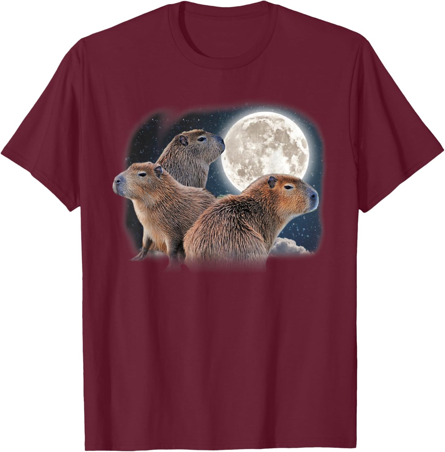 Moon Capybaras Funny Capybara Cute Animal Parody Capibara T-Shirt - T-Shirt | Maroon