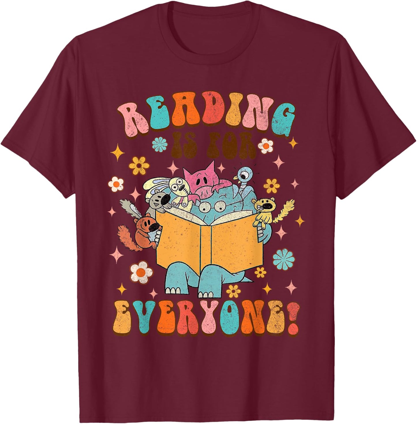 Reading is for Everyone Book Lover Bookworm Bookish Groovy T-Shirt - T-Shirt | Maroon