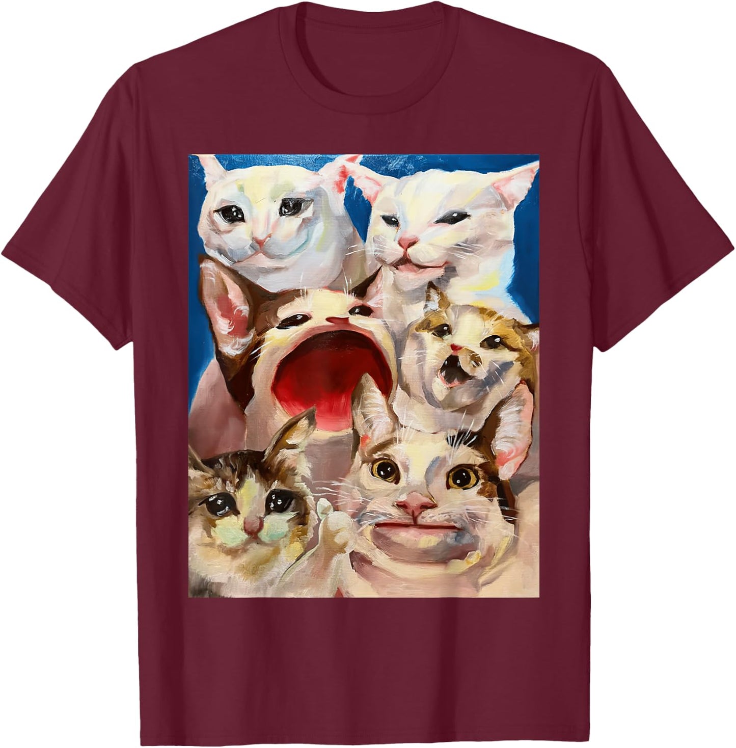 Funny Dinner Table Cat Crying Cat Pop Cat Polite Cat Meme Women Girls Kids T-Shirt - T-Shirt | Maroon