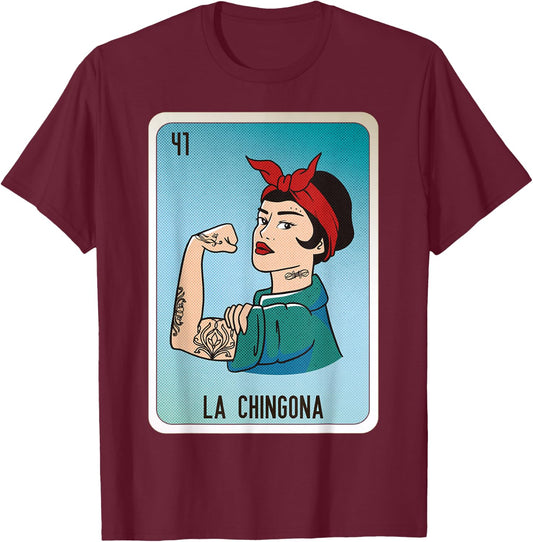 La Chingona Mexican Slang Chicano Bingo Cards T-Shirt - T-Shirt | Maroon