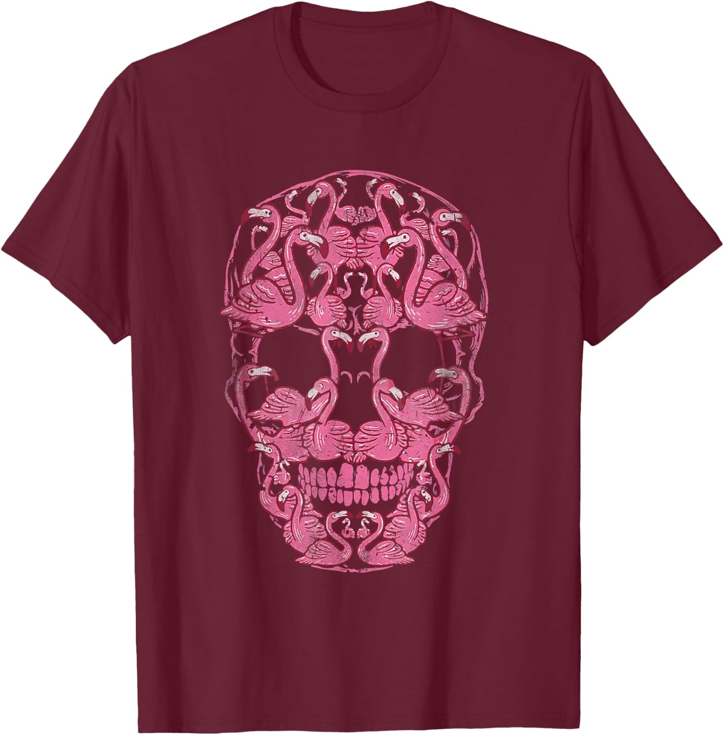 Pink Flamingo Skull Halloween Spooky Breast Cancer Awareness T-Shirt - T-Shirt | Maroon