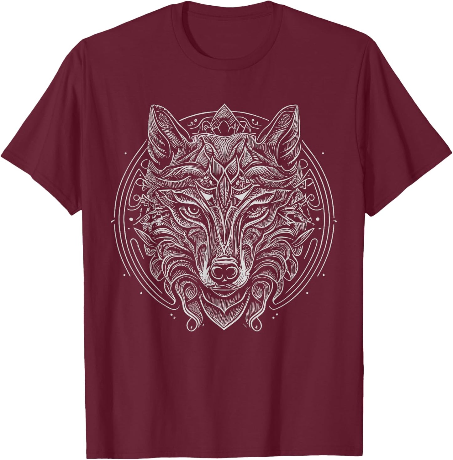 Wolf Mandala Tattoo Art T-Shirt - T-Shirt | Maroon