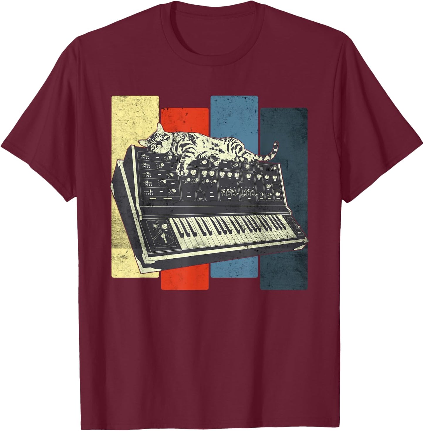 Modular Synthesizer Keyboard Techno Vintage Analogue Cat Women T-Shirt - T-Shirt | Maroon