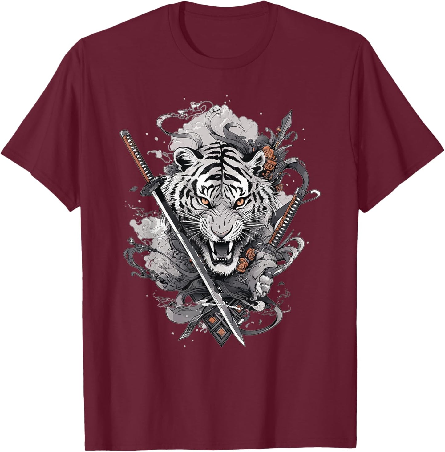 Japanese Samurai Ronin Sword Katana Japan Tiger Tattoo T-Shirt - T-Shirt | Maroon