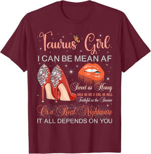 Taurus Girl Birthday High Heels Dripping Lips Butterfly T-Shirt - T-Shirt | Maroon