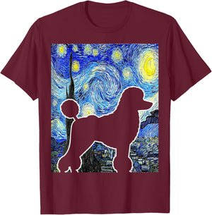 Poodle Starry Night Dog Lover Van Gogh Poodle Painting T-Shirt - T-Shirt | Maroon