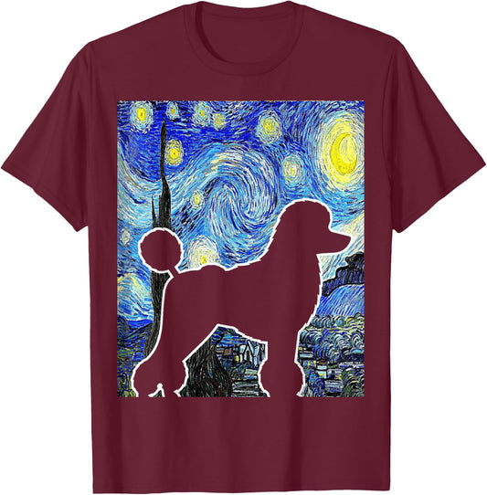 Poodle Starry Night Dog Lover Van Gogh Poodle Painting T-Shirt - T-Shirt | Maroon