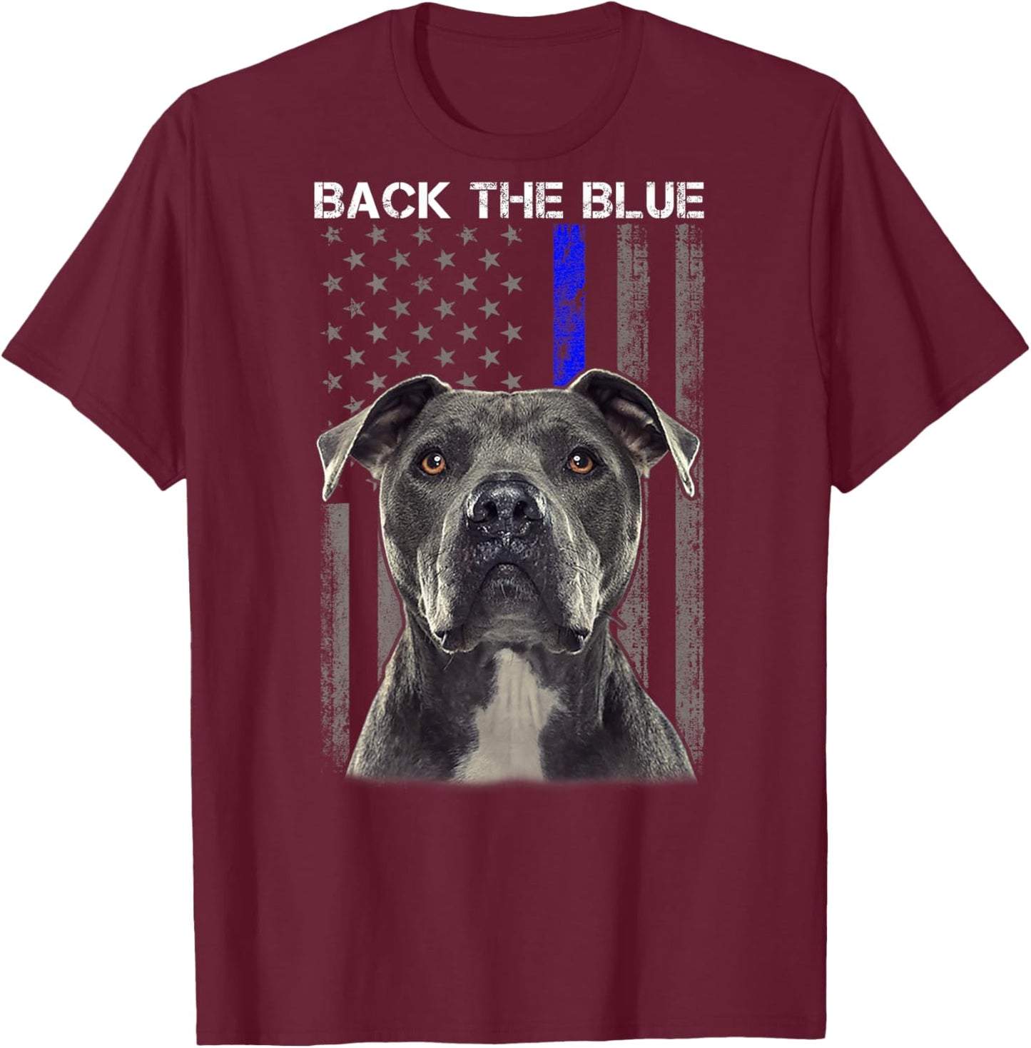 Back The Blue Thin Blue Line Flag Police Pitbull Dog Lovers Women Kids T-Shirt - T-Shirt | Maroon