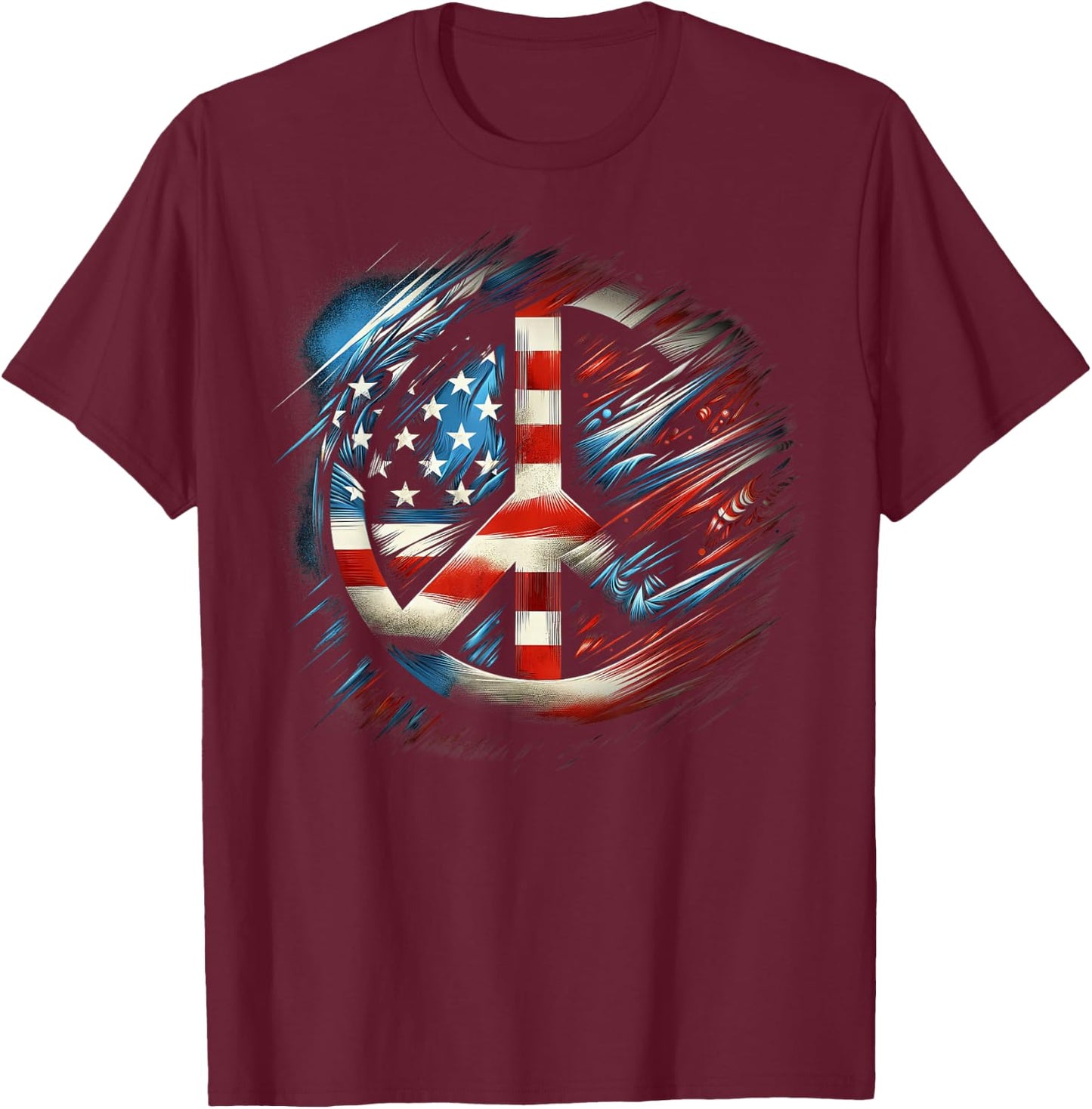 American Flag Peace Sign Fourth of July T-Shirt - T-Shirt | Maroon