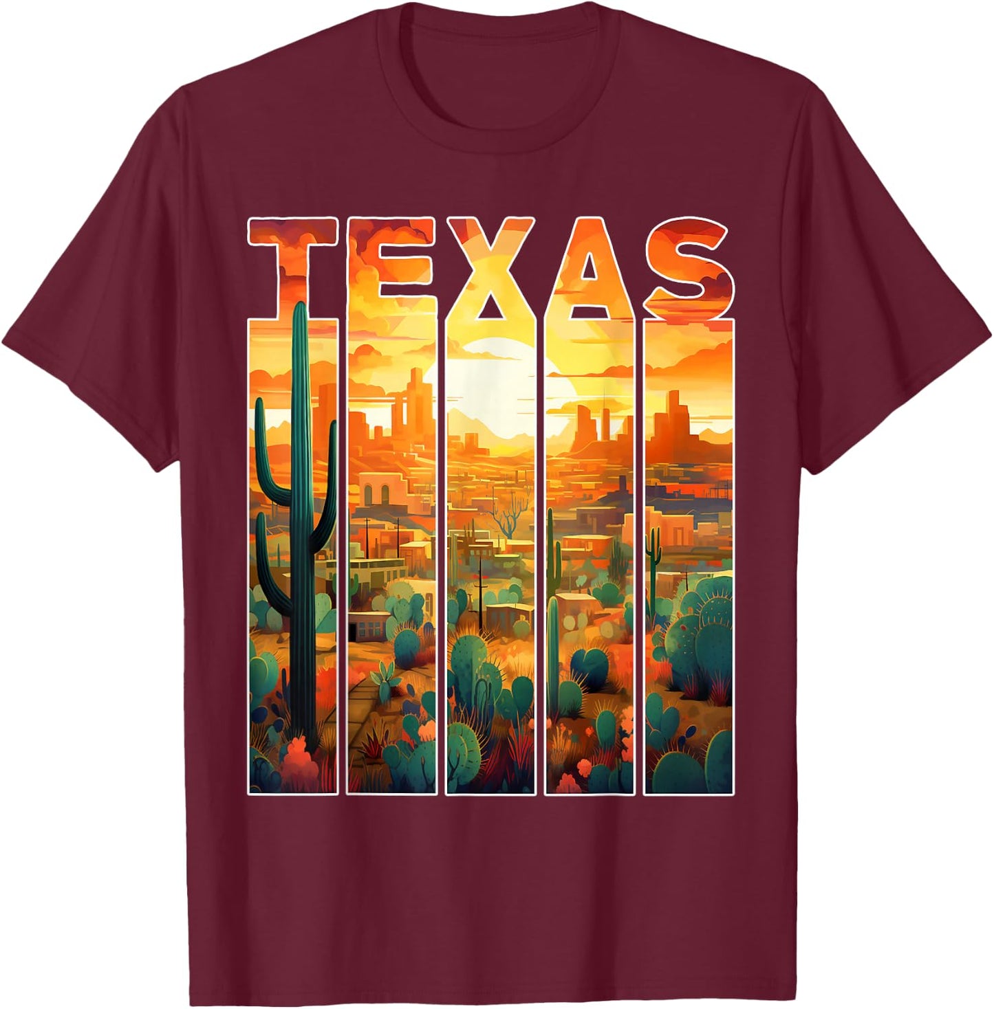 Texas 1845 desert cactus sunset vacation trip Texas T-Shirt - T-Shirt | Maroon