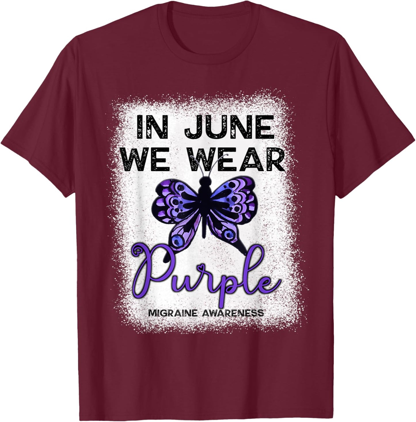 Migraine Awareness Spoonie In June We Wear Purple Butterfly T-Shirt - T-Shirt | Maroon