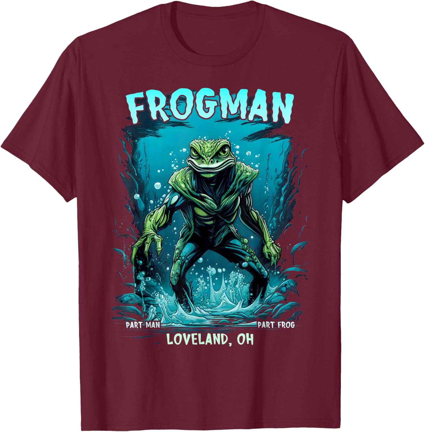 Loveland Frogman Cryptid Creature Cryptozoology T-Shirt - T-Shirt | Maroon