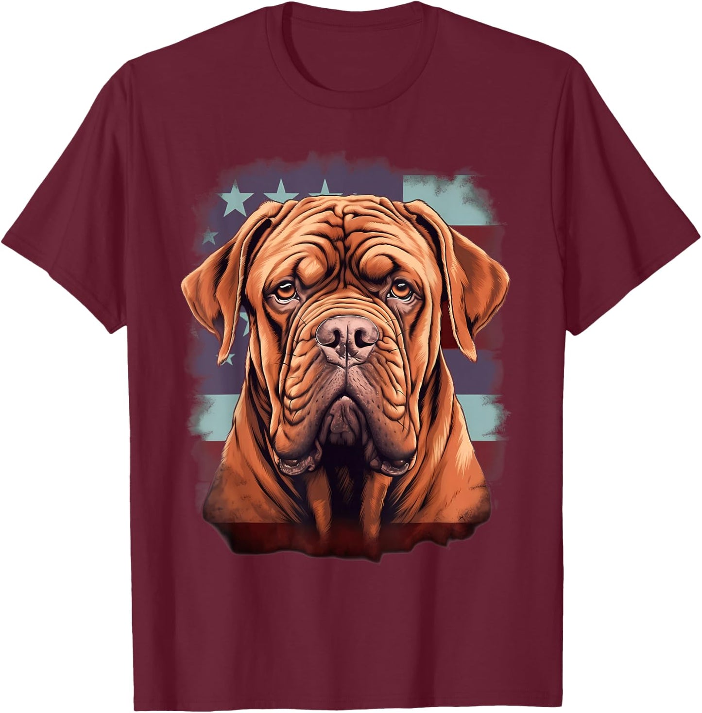 4th Of July US Flag French Mastiff Dog T-Shirt - T-Shirt | Maroon