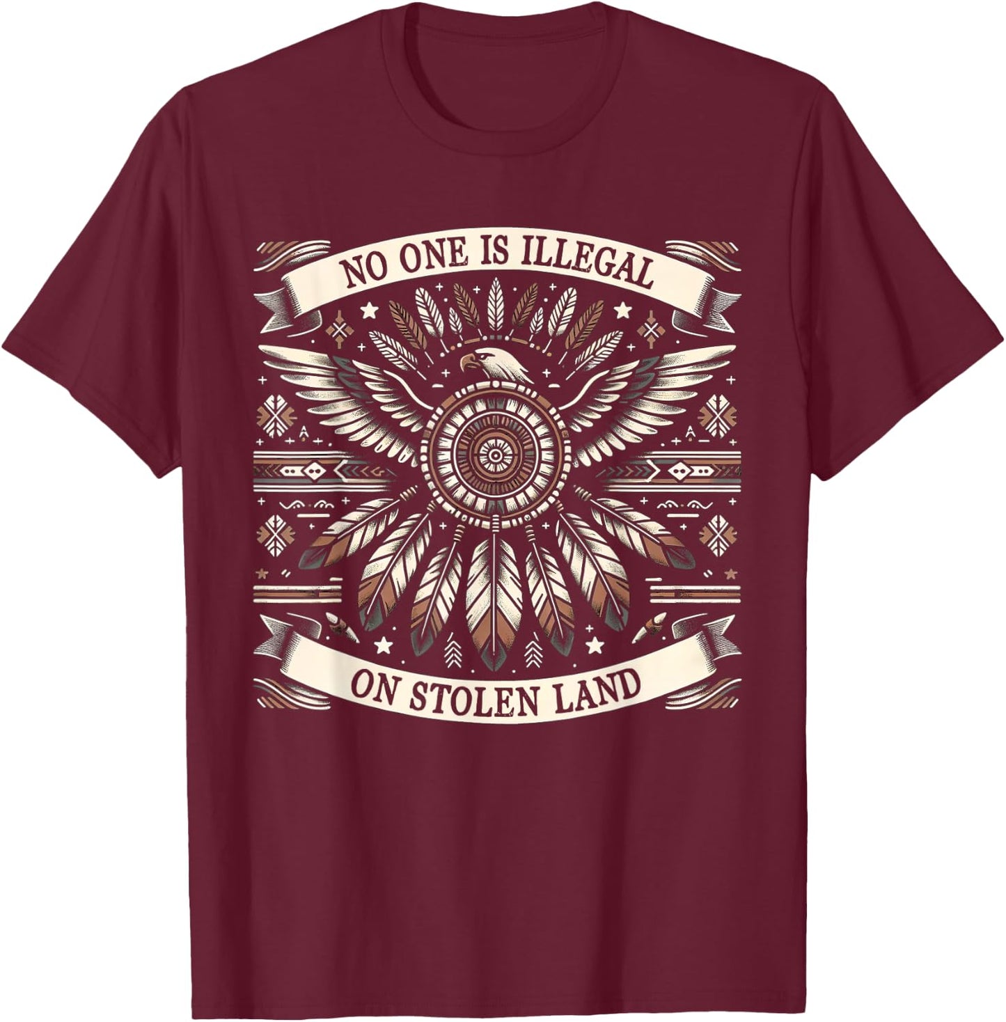 No One Is Illegal On Stolen Land Kids Native American T-Shirt - T-Shirt | Maroon