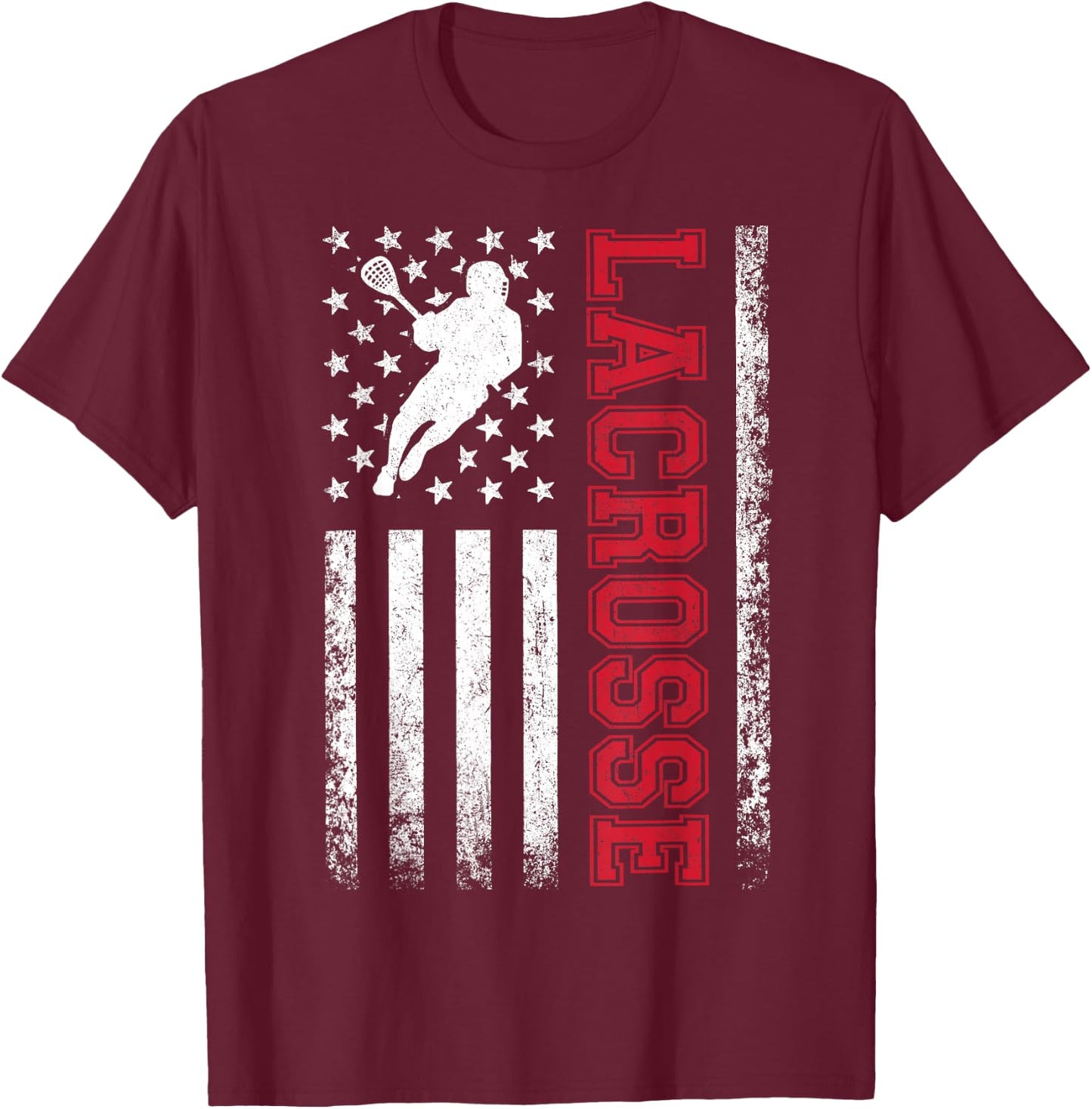 Lacrosse USA Flag Lax Shirt Men Women Boys Girls T-Shirt - T-Shirt | Maroon