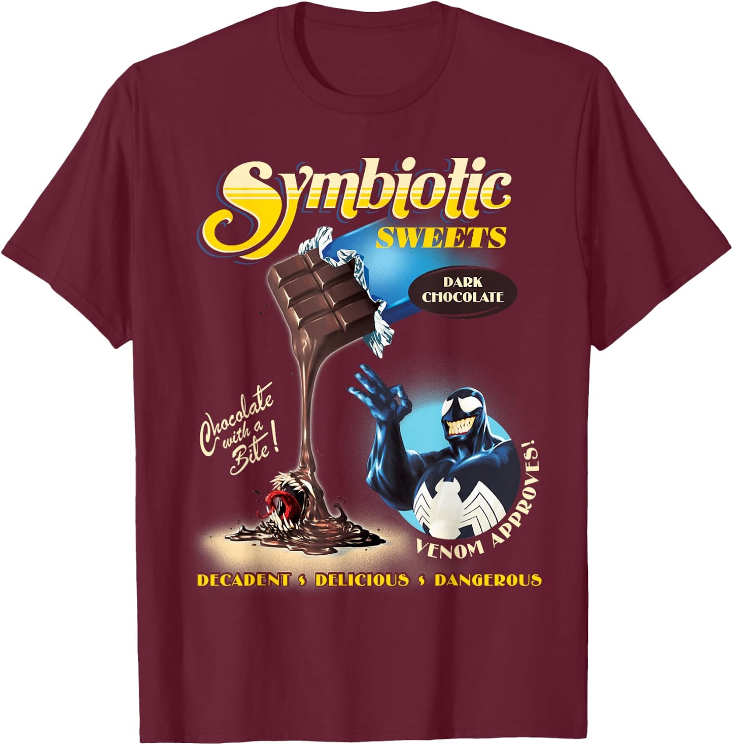Marvel Venom Symbiotic Sweets Dark Chocolate with a Bite T-Shirt - T-Shirt | Maroon