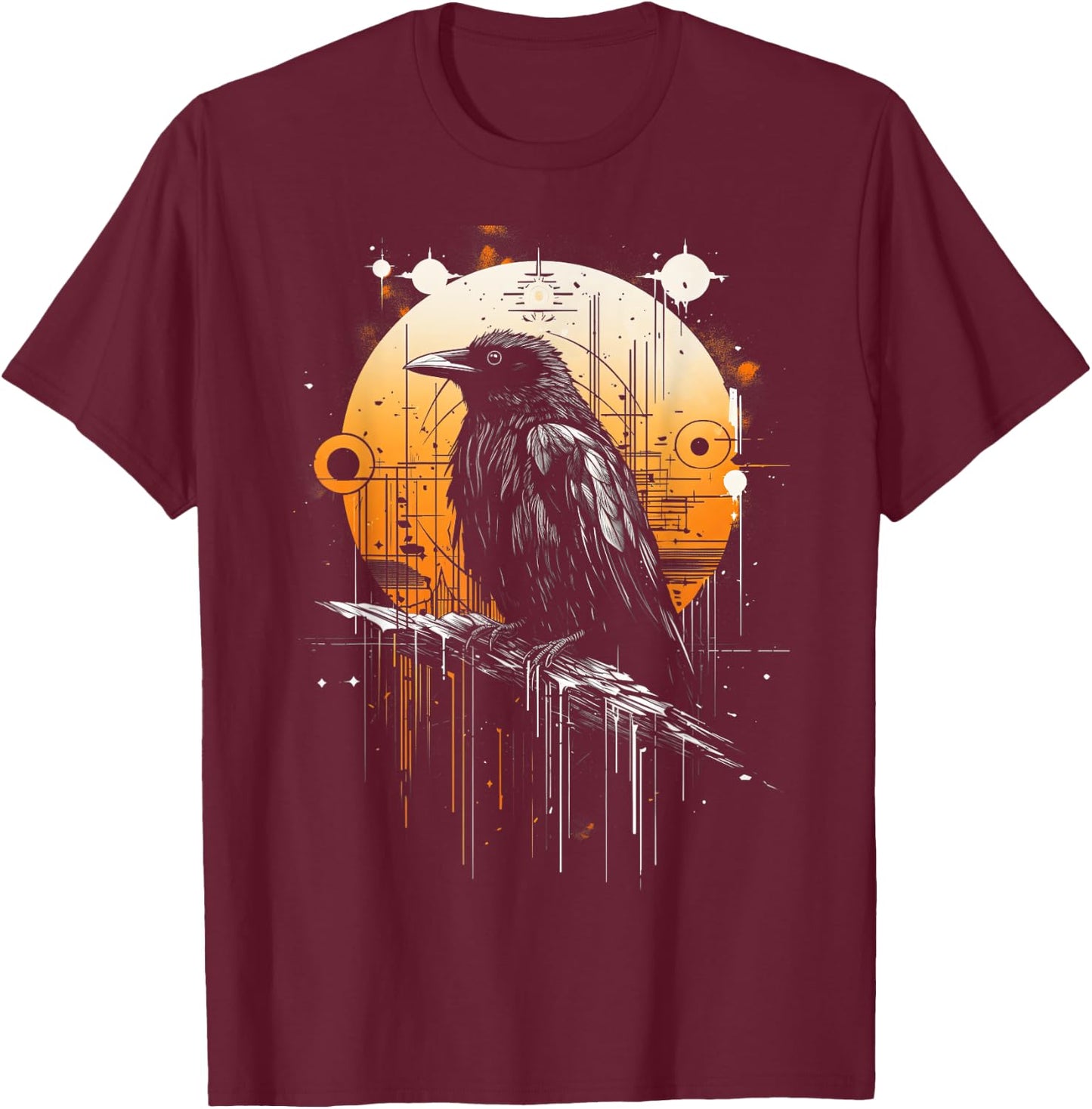 Raven Crow Dark Bird Witchcraft Omens Midnight T-Shirt - T-Shirt | Maroon