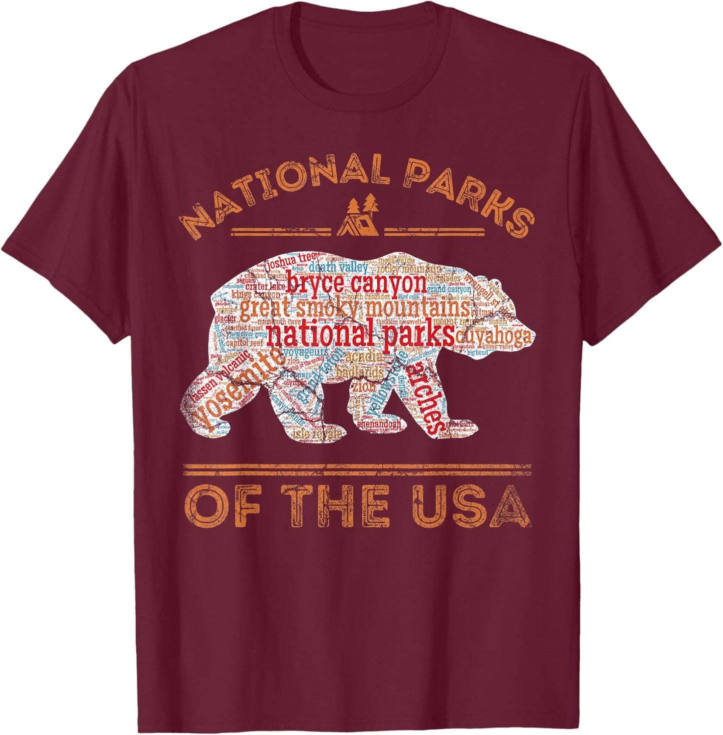 National Parks Bear Hiking Travel Camping Outdoors Retro USA T-Shirt - T-Shirt | Maroon