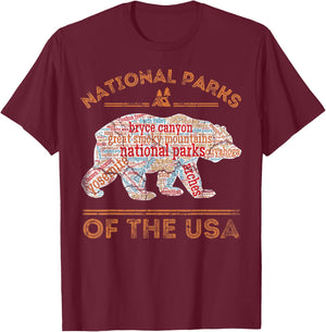 National Parks Bear Hiking Travel Camping Outdoors Retro USA T-Shirt - T-Shirt | Maroon