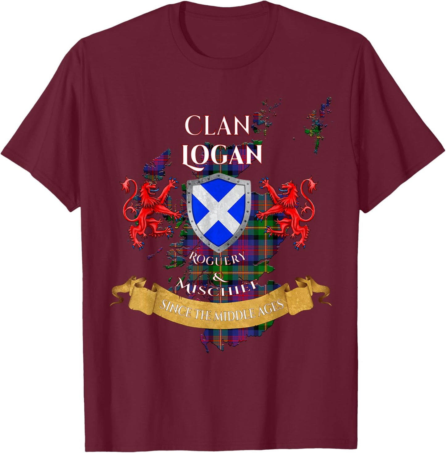 Logan Scottish Family Clan Middle Ages Mischief T-Shirt - T-Shirt | Maroon