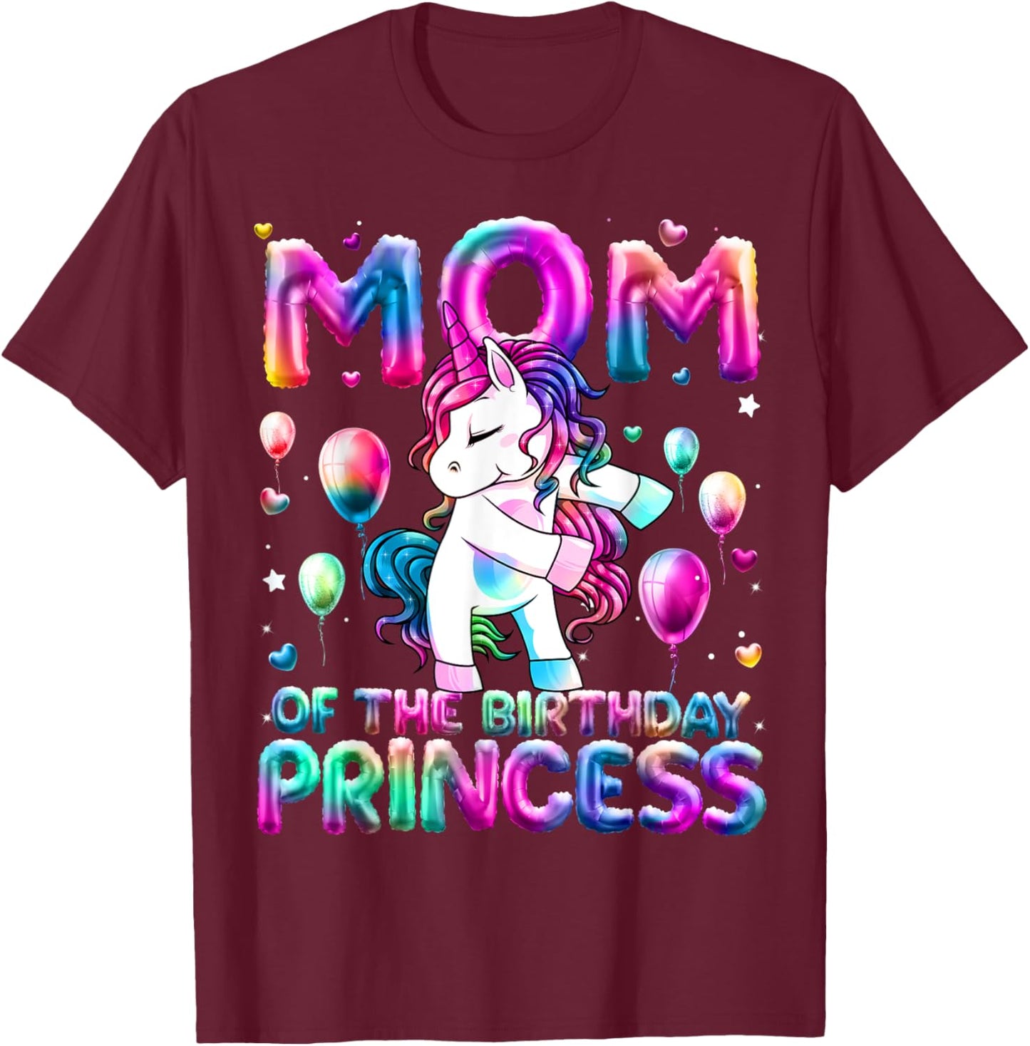 Mom of the Birthday Princess Girl Flossing Unicorn Mommy T-Shirt - T-Shirt | Maroon
