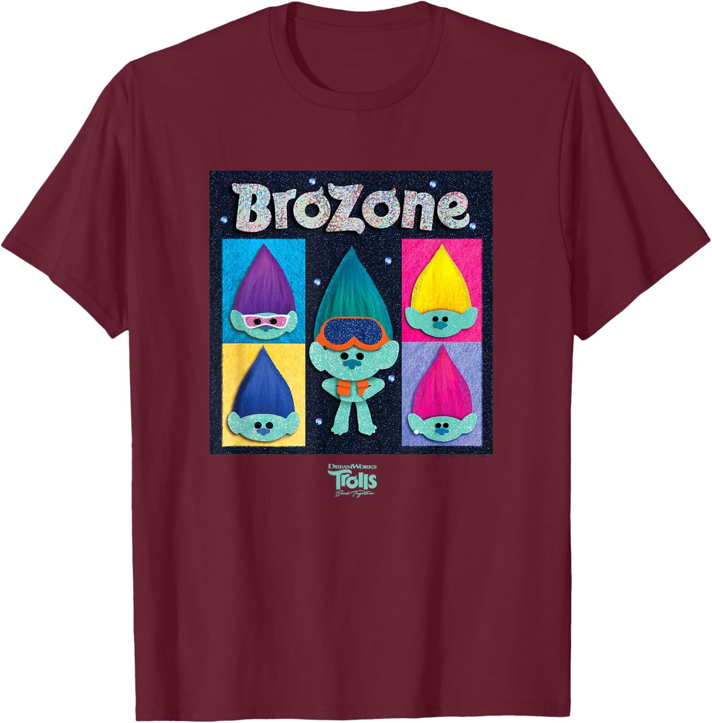 DreamWorks Trolls Band Together BroZone T-Shirt - T-Shirt | Maroon